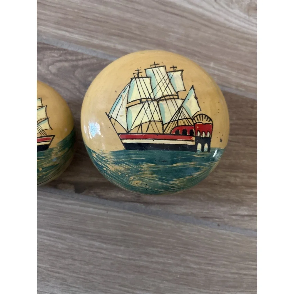 Vtg Lacquer Handpainted 3 Nesting Boxes Santa Maria, Pinta & Nina 1992